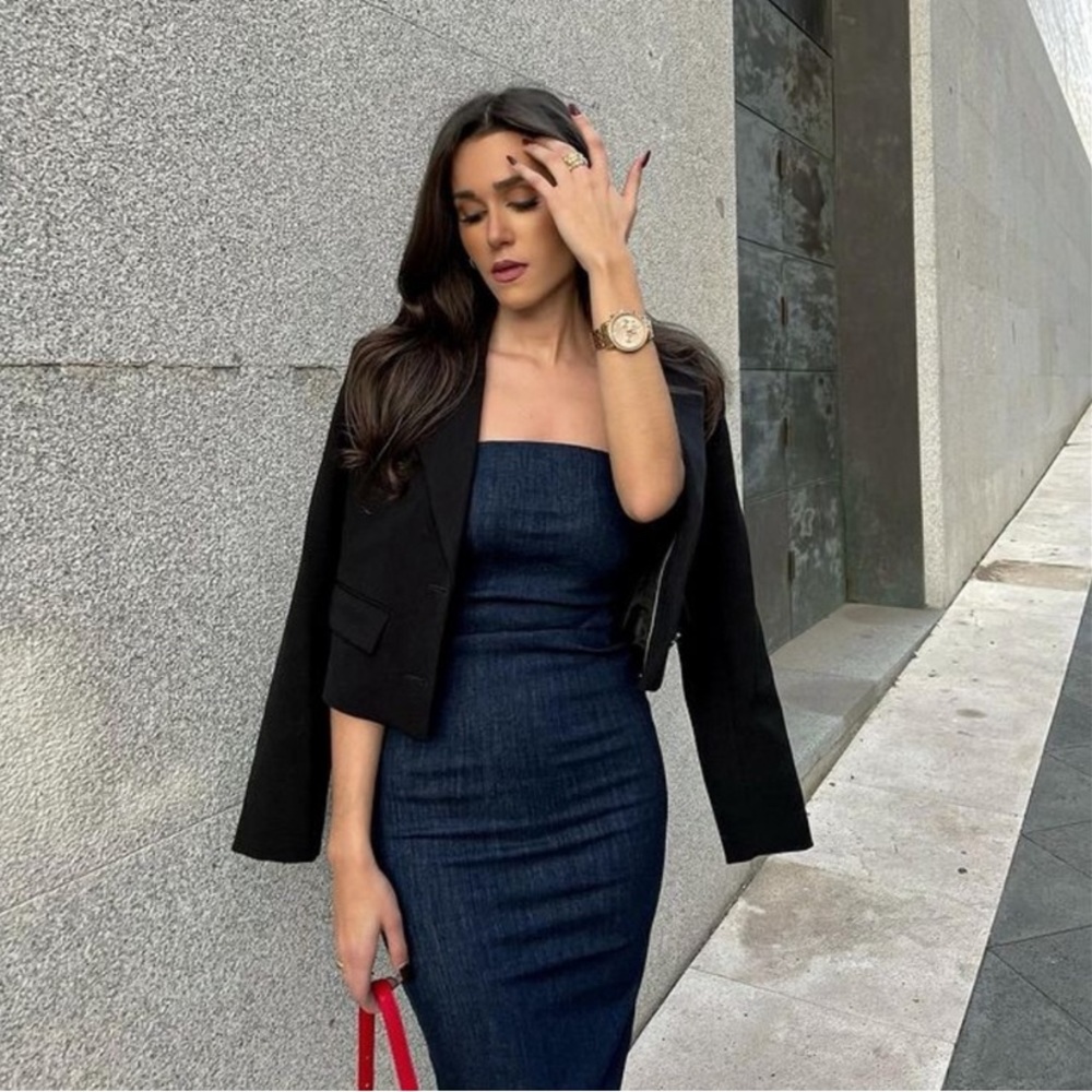 Zara ZW Strapless Denim Dress - Picture 8 of 16